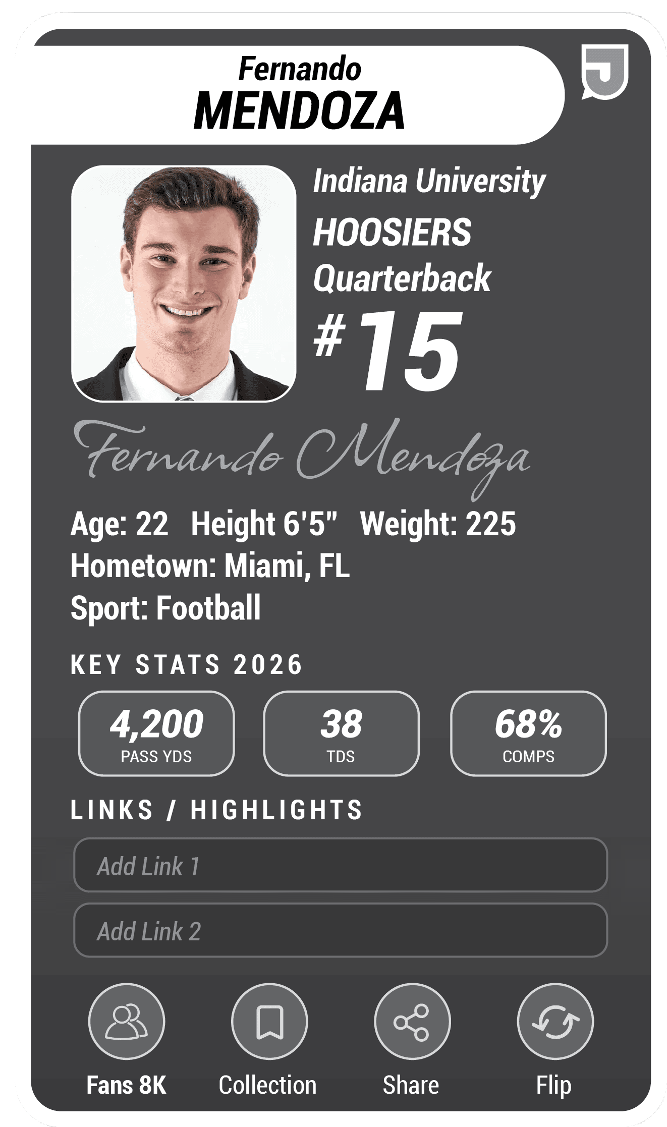 Fernando Mendoza back sample card